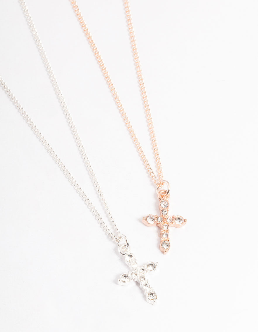 Mixed Metal Classic Cross Necklace Pack